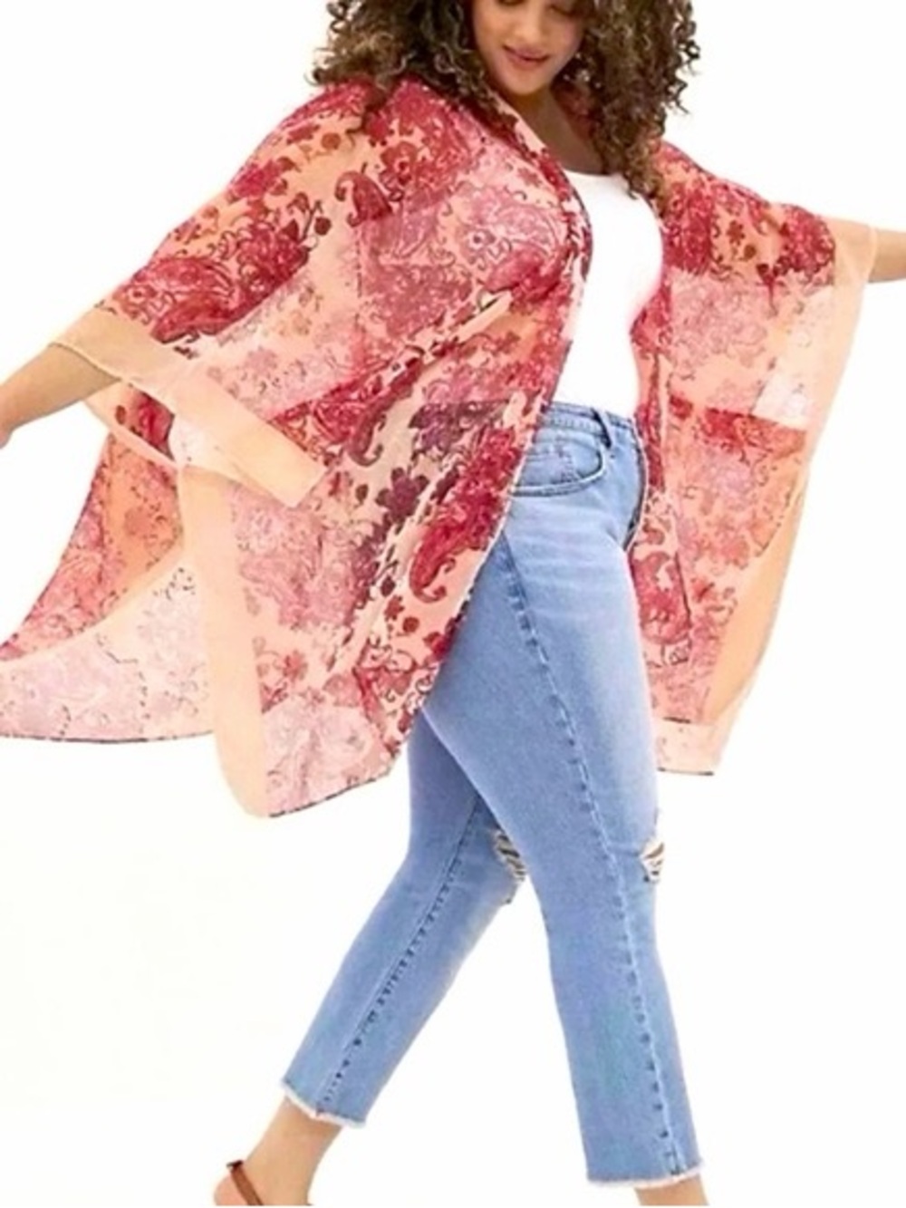 torrid Pink Paisley Sheer Kimono Cardigan